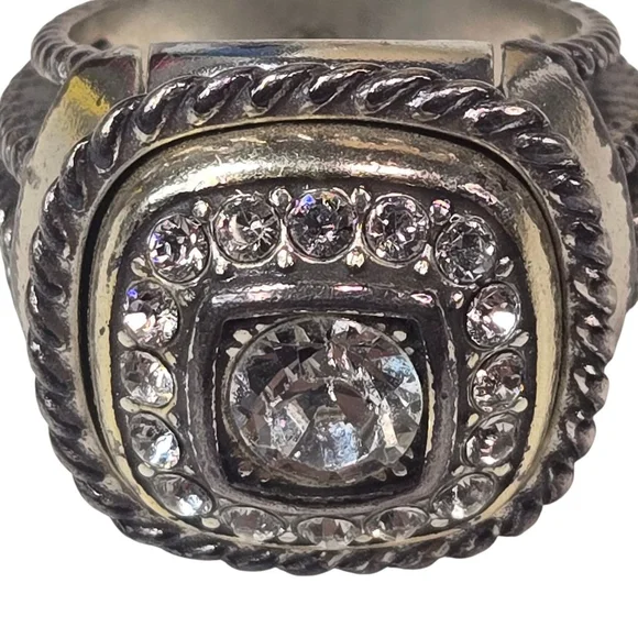 Vintage Brighton Ring Unisex Silver Plated Crystal Square Size 6 Shiny Chunky